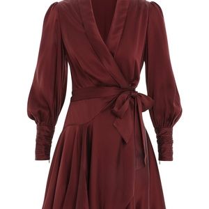 Zimmermann Burgundy Long Sleeve Wrap Dress